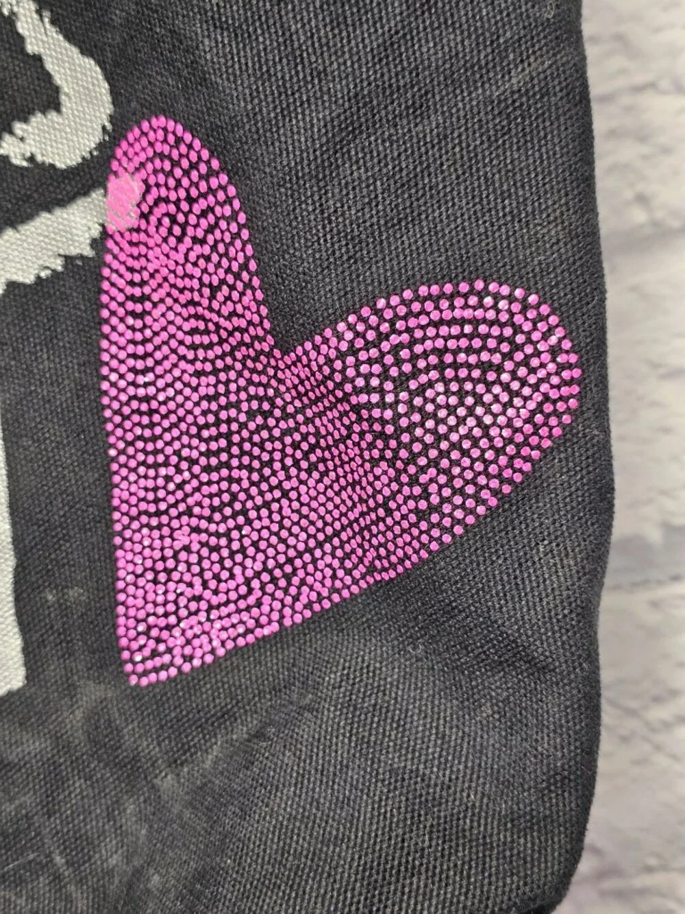 Victoria's Secret Black Pink Silver Shimmer Rhinestone Cloth Tote Open Bag